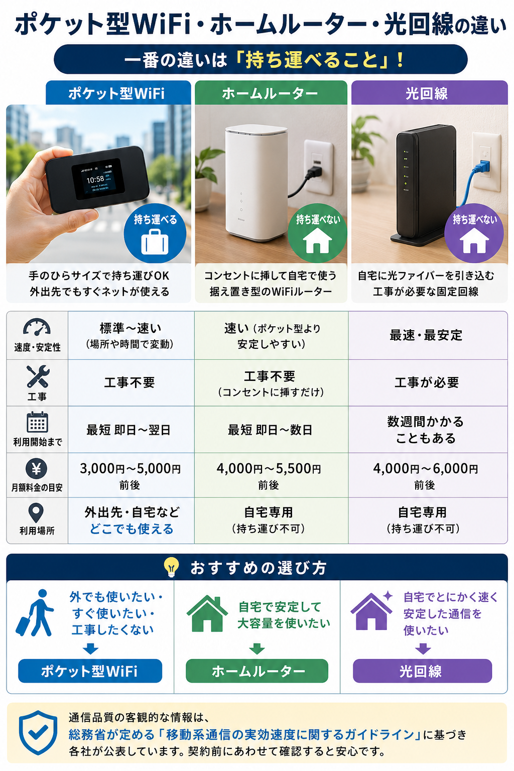 ホームルーターや光回線との違い
