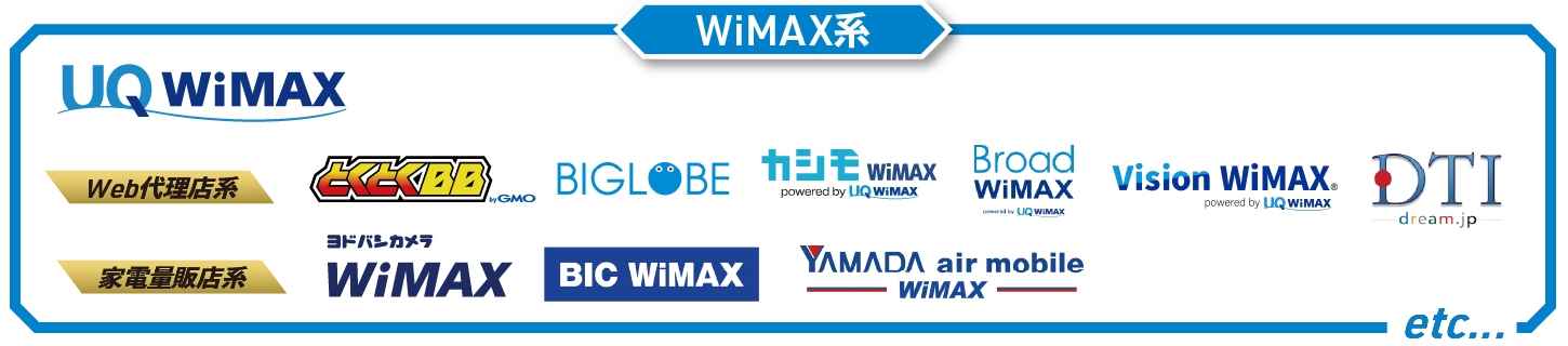 WiMAXのサービスを提供するプロバイダのロゴ一覧