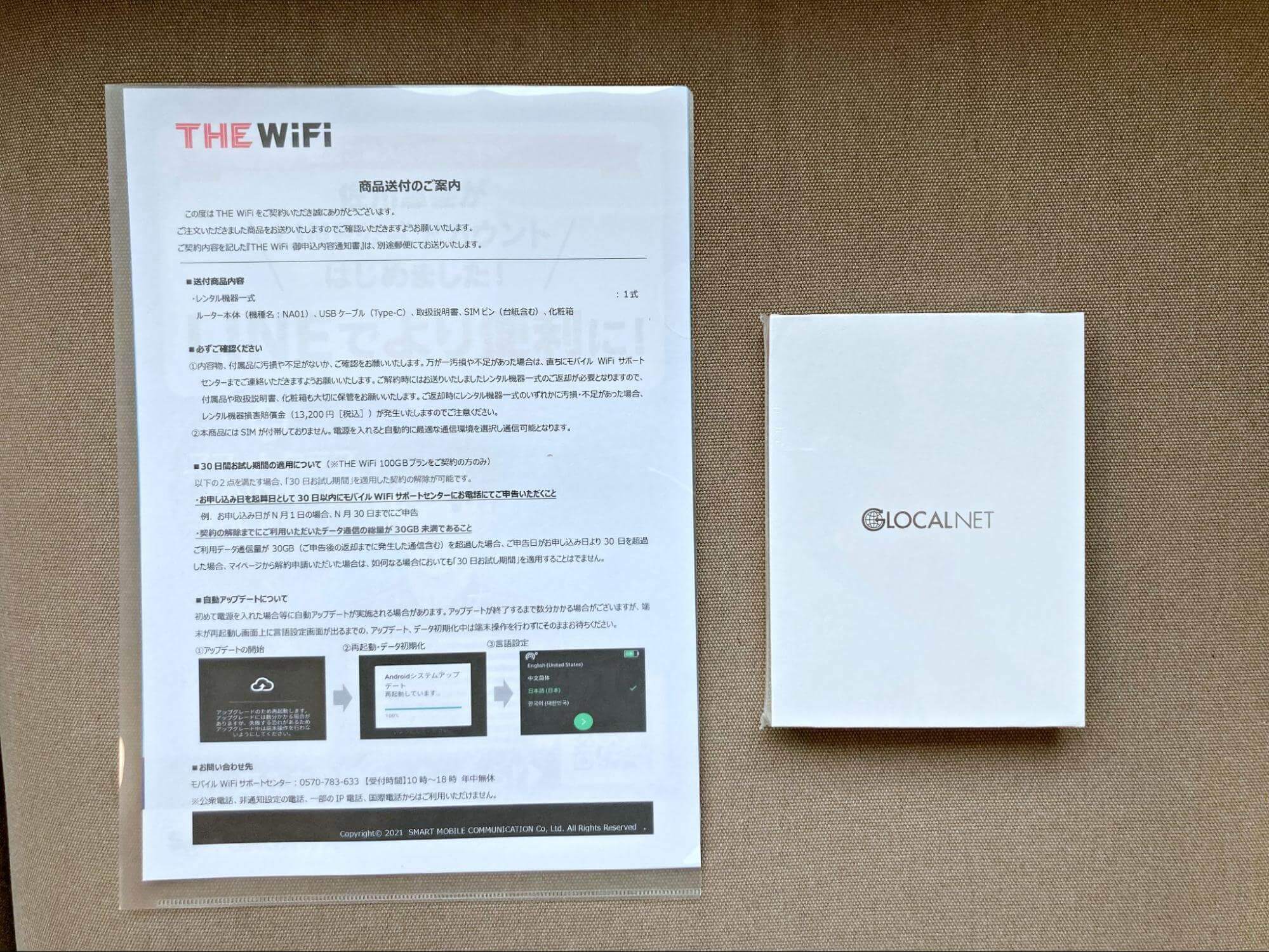 THE WiFiからの送付物